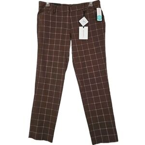 41 Hawthorn ~Woman Size 14~Brown Plaided Becca Straight Leg Mid Rise Dress Pants